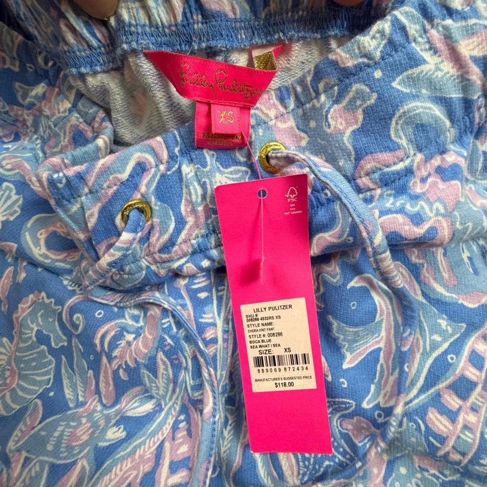 Lilly Pulitzer Enora Knit Pants Sz XS‎ Boca Blue Sea What I Sea Jogger New
